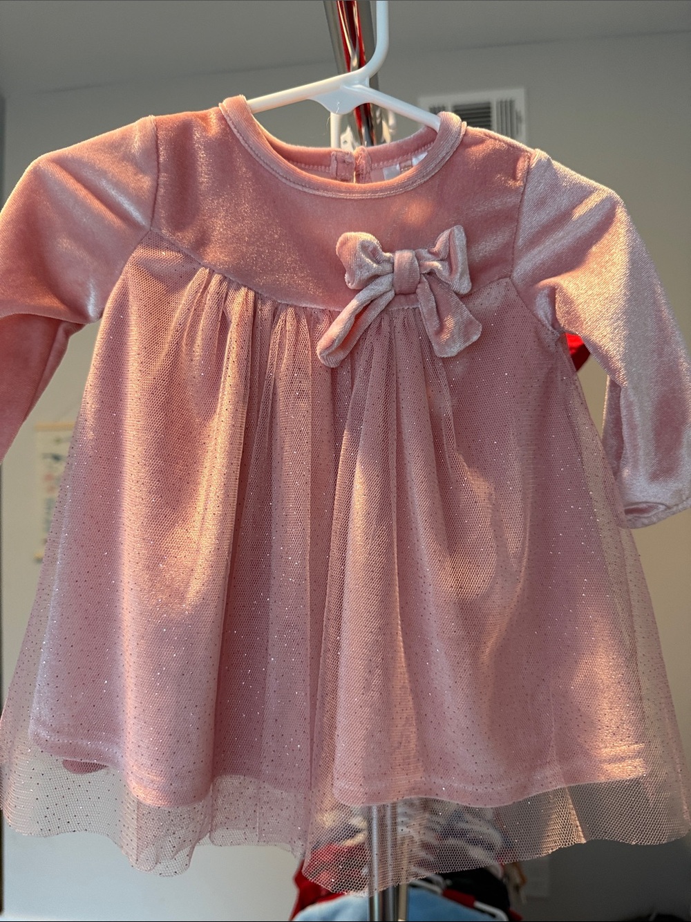 Baby Starters Pink Velvet Bow Tulle Formal Dress